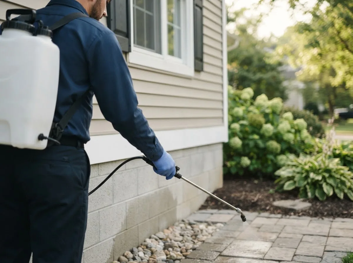 Pest control technician inspecting a home in Purdum, NE